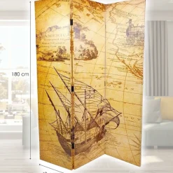 PARAVENTO SEPARE DIVISORIO CON 3 PANNELLI 180X120CM STAMPA FRONTE RETRO MAPPA