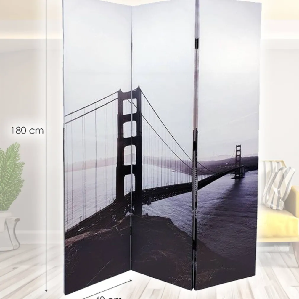 PARAVENTO SEPARE DIVISORIO CON 3 PANNELLI 180X120 STAMPA FRONTE RETRO GATEBRIDGE