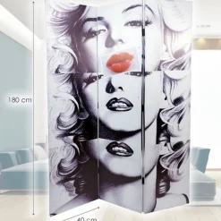 PARAVENTO SEPARE DIVISORIO CON 3 PANNELLI 180X120CM STAMPA F R MARILYN MONROE