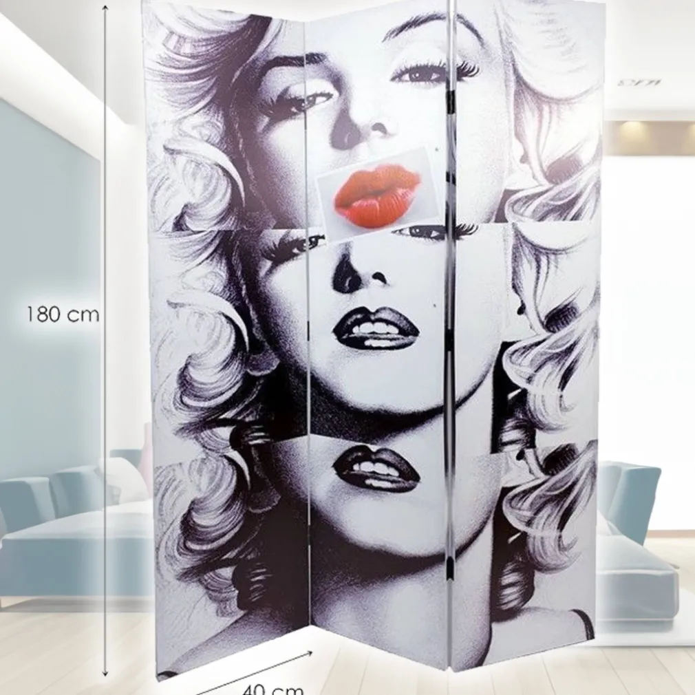 PARAVENTO SEPARE DIVISORIO CON 3 PANNELLI 180X120CM STAMPA F R MARILYN MONROE