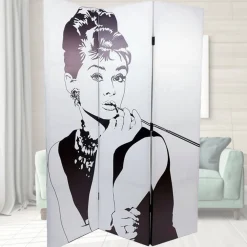 PARAVENTO SEPARE DIVISORIO CON 3 PANNELLI 180X120CM STAMPA F R AUDREY HEPBURN