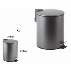 PATTUMIERA ACCIAIO A PEDALE 5LT BIDONE CESTINO SPAZZATURA BAGNO CASA GRIGIO 87452