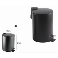 PATTUMIERA ACCIAIO A PEDALE 3 LT BIDONE CESTINO SPAZZATURA BAGNO CASA NERO 87453