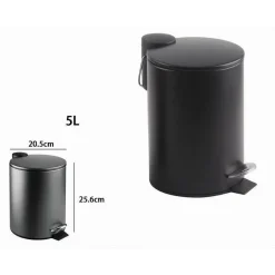 PATTUMIERA ACCIAIO A PEDALE 5 LT BIDONE CESTINO SPAZZATURA BAGNO CASA NERO 87454
