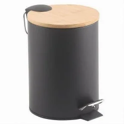 PATTUMIERA ACCIAIO A PEDALE 5 LITRI BIDONE CESTINO SPAZZATURA NERO LEGNO 87458