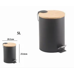 PATTUMIERA ACCIAIO A PEDALE 5 LITRI BIDONE CESTINO SPAZZATURA NERO LEGNO 87458