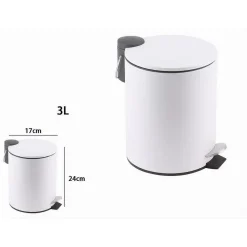 PATTUMIERA ACCIAIO A PEDALE 3LT BIDONE CESTINO SPAZZATURA BAGNO CASA BIANCO 87449