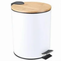 PATTUMIERA ACCIAIO A PEDALE 5 LITRI BIDONE CESTINO SPAZZATURA BIANCO LEGNO 87456