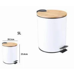 PATTUMIERA ACCIAIO A PEDALE 5 LITRI BIDONE CESTINO SPAZZATURA BIANCO LEGNO 87456