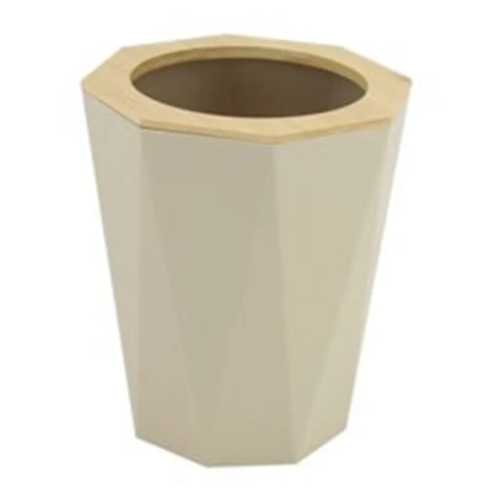 PATTUMIERA CESTINO SPAZZATURA A CILINDRO ESAGONALE GEOMETRICO BEIGE LEGNO DA BAGNO 10845
