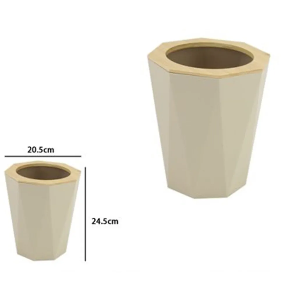 PATTUMIERA CESTINO SPAZZATURA A CILINDRO ESAGONALE GEOMETRICO BEIGE LEGNO DA BAGNO 10845
