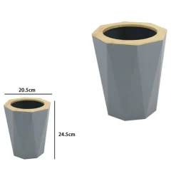 PATTUMIERA CESTINO SPAZZATURA A CILINDRO ESAGONALE GEOMETRICO GRIGIO LEGNO DA BAGNO 10850