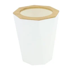 PATTUMIERA CESTINO SPAZZATURA A CILINDRO ESAGONALE GEOMETRICO BIANCO LEGNO DA BAGNO 10840