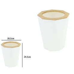PATTUMIERA CESTINO SPAZZATURA A CILINDRO ESAGONALE GEOMETRICO BIANCO LEGNO DA BAGNO 10840