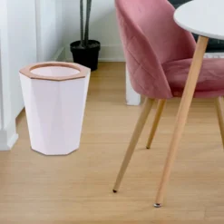 PATTUMIERA CESTINO SPAZZATURA A CILINDRO ESAGONALE GEOMETRICO BIANCO LEGNO DA BAGNO 10840