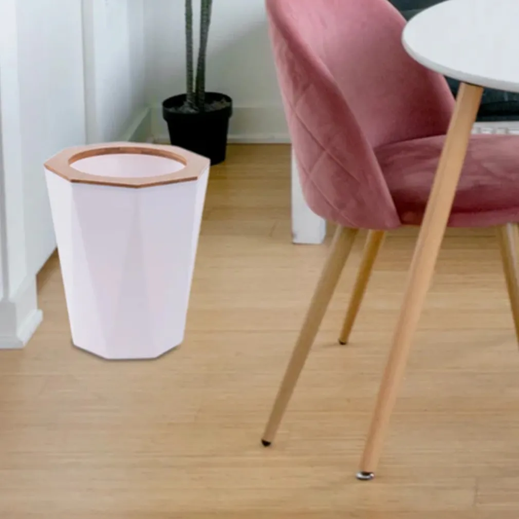 PATTUMIERA CESTINO SPAZZATURA A CILINDRO ESAGONALE GEOMETRICO BIANCO LEGNO DA BAGNO 10840