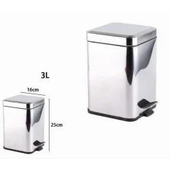 PATTUMIERA IN ACCIAIO A PEDALE 3 LITRI BIDONE CESTINO SPAZZATURA QUADRATO 87445