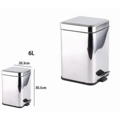 PATTUMIERA IN ACCIAIO A PEDALE 6 LITRI BIDONE CESTINO SPAZZATURA QUADRATO 87446