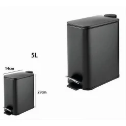 PATTUMIERA IN ACCIAIO PEDALE 5LT BIDONE CESTINO SPAZZATURA RETTANGOLO NERO 87448