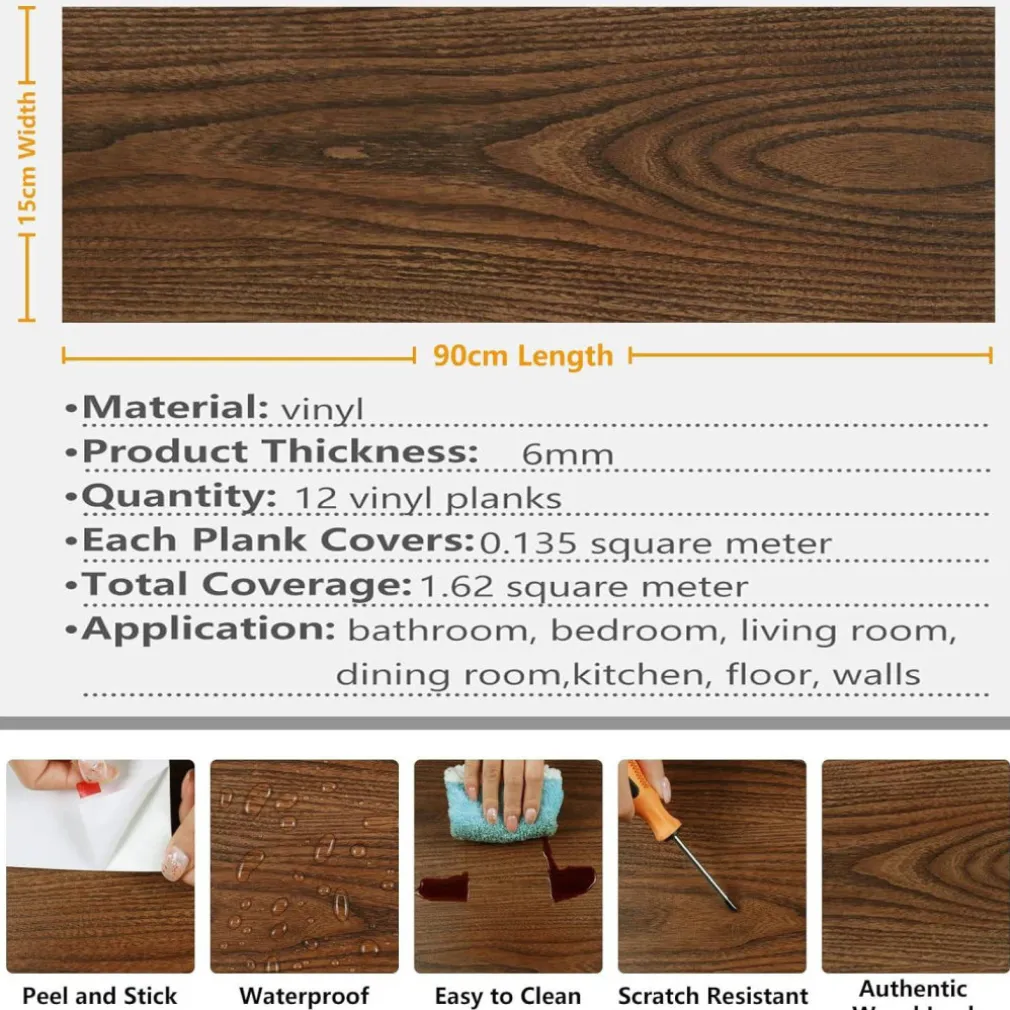 PAVIMENTO FINTO PARQUET EFFETTO LEGNO PIASTRELLE ADESIVE 15X90CM SPESSORE 6MM