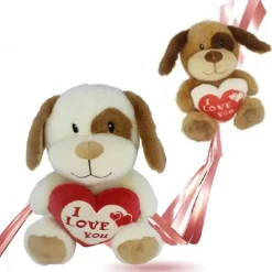 PELUCHE CANE CON CUORE SCRITTA "I LOVE YOU" 30CM IDEA REGALO SAN VALENTINO 93703