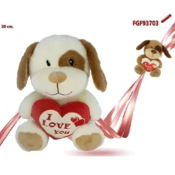 PELUCHE CANE CON CUORE SCRITTA "I LOVE YOU" 30CM IDEA REGALO SAN VALENTINO 93703