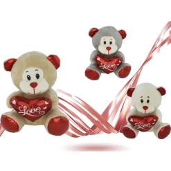 PELUCHE ORSETTO CON CUORE SCRITTA LOVE LAMÈ 16 CM SAN VALENTINO 3 COL.ASS. 93635