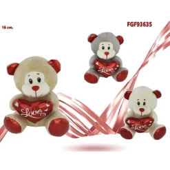 PELUCHE ORSETTO CON CUORE SCRITTA LOVE LAMÈ 16 CM SAN VALENTINO 3 COL.ASS. 93635