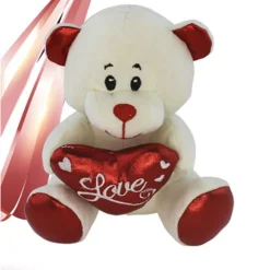 PELUCHE ORSETTO CON CUORE SCRITTA LOVE LAMÈ 16 CM SAN VALENTINO 3 COL.ASS. 93635