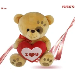 PELUCHE ORSO CON CUORE FIOCCO ROSSO IMPRONTA SU OCCHIO 30CM SAN VALENTINO 93772