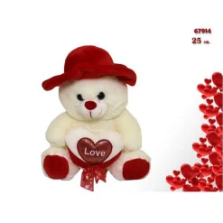 PELUCHE ORSO CON CUORE LOVE CAPPELLO PUPAZZO IDEA REGALO SAN VALENTINO 25CM 67914