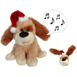 PELUCHE PUPAZZO CAGNOLINO CANE NATALIZIO CON EFFETTI SONORI E MOVIMENTO 30 CM