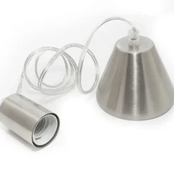 PENDENTE IN ACCIAIO FERRO A SOFFITTO CROMATO PORTALAMPADA LAMPADA E27 CAVO 1M