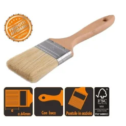 PENNELLO PIATTO 25.3 CM MANICO IN LEGNO SETOLE MORBIDE PER PITTURA VERNICE 90206