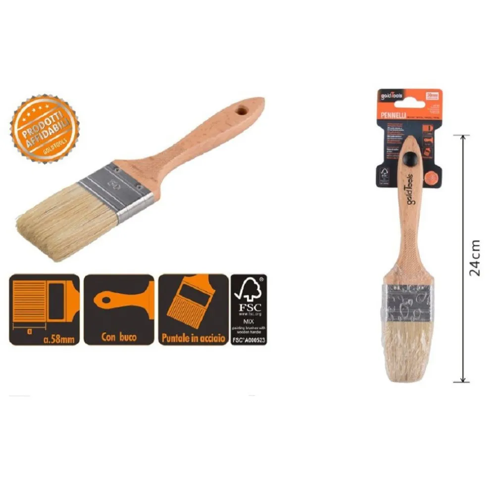 PENNELLO PIATTO 24 CM MANICO IN LEGNO SETOLE MORBIDE PER PITTURA VERNICE 90205