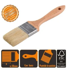 PENNELLO PIATTO 24 CM MANICO IN LEGNO SETOLE MORBIDE PER PITTURA VERNICE 90205