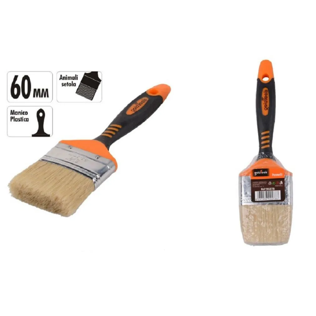 PENNELLO PIATTO 2.5" 60MM SETOLE MORBIDE PITTURA VERNICE MANICO ANTISCIVOLO 90278