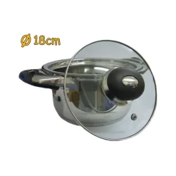 PENTOLA CASSERUOLA 18 CM PENTOLE IN ACCIAIO INOX 18/10 CON COPERCHIO IN VETRO