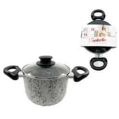PENTOLA 16CM ANTIADERENTE ANTIGRAFFIO 7 STRATI 2 MANICI CON COPERCHIO IN VETRO 032871M