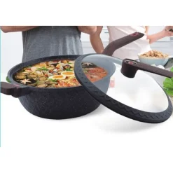 PENTOLA PADELLA COTTURA A PRESSIONE CON COPERCHIO VETRO 32CM TX-8402 WOK CUCINA