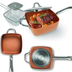 PENTOLA QUADRATA 4 IN 1 CASSERUOLA DA FORNO E FRIGGITRICE CON COPERCHIO IN VETRO