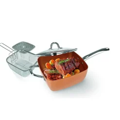 PENTOLA QUADRATA 4 IN 1 CASSERUOLA DA FORNO E FRIGGITRICE CON COPERCHIO IN VETRO