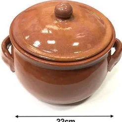 PENTOLA TEGAME IN TERRACOTTA BOMBATA CON MANICI E COPERCHIO DA FORNO COTTURA 22