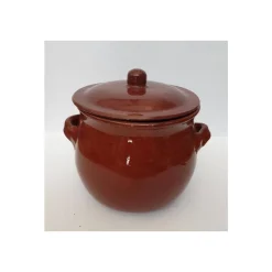 PENTOLA TEGAME IN TERRACOTTA BOMBATA CON MANICI E COPERCHIO DA FORNO COTTURA 22