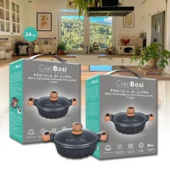 PENTOLA TEGAME PER ZUPPA RIVESTITO GRANITO CON COPERCHIO FONDO BASSO 24CM T-9480