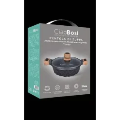PENTOLA TEGAME PER ZUPPA RIVESTITO GRANITO CON COPERCHIO FONDO BASSO 24CM T-9480
