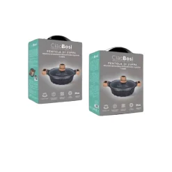 PENTOLA TEGAME PER ZUPPA RIVESTITO GRANITO CON COPERCHIO FONDO BASSO 24CM T-9480