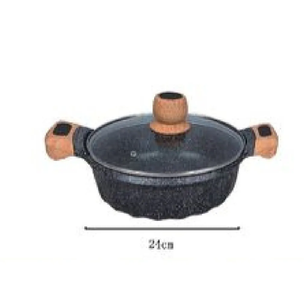 PENTOLA TEGAME PER ZUPPA RIVESTITO GRANITO CON COPERCHIO FONDO BASSO 24CM T-9480