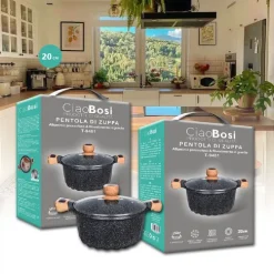 PENTOLA TEGAME PER ZUPPA RIVESTITO GRANITO CON COPERCHIO 20CM ANTIADERENTE T-9481