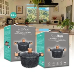 PENTOLA TEGAME PER ZUPPA RIVESTITO IN GRANITO CON COPERCHIO VETRO 24 CM T-9482